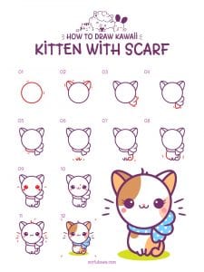 How To Draw A Kawaii Cat With Scarf - Learn To Draw Kawaii Things!