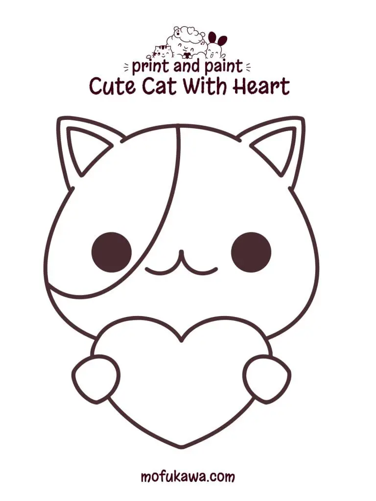 Cute Cat With Heart Coloring Page
