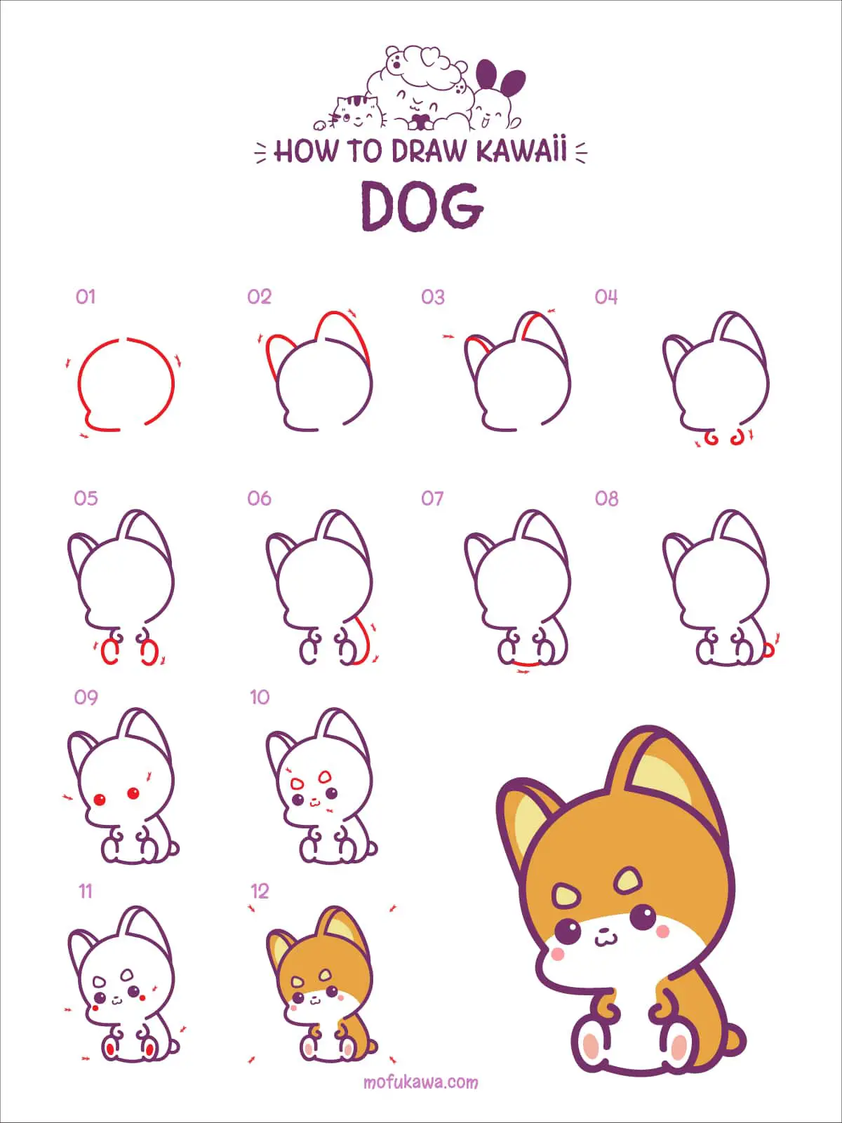 How to Draw Biscuit the Dog from Facebook Messenger – Kawaii / Chibi Style Dog  Easy Step by Step Drawing Tutorial | How to Draw Step by Step Drawing  Tutorials