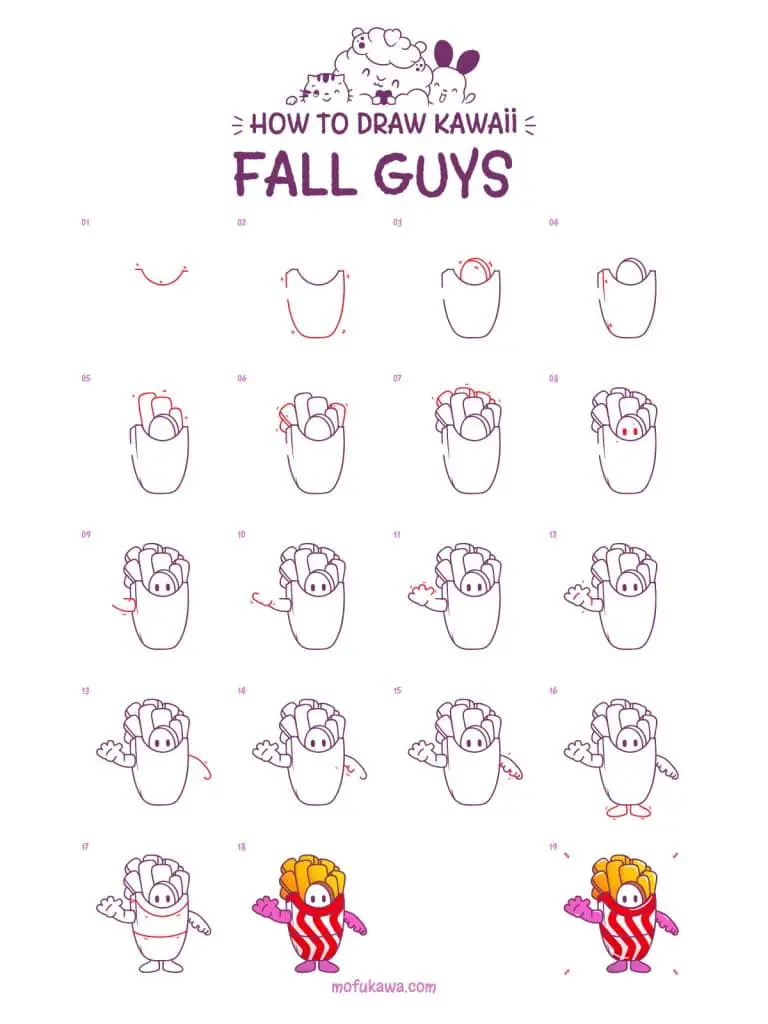 How To Draw Fall Guys - French Fries Skin 26 How To Draw Fall Guys Step By Step