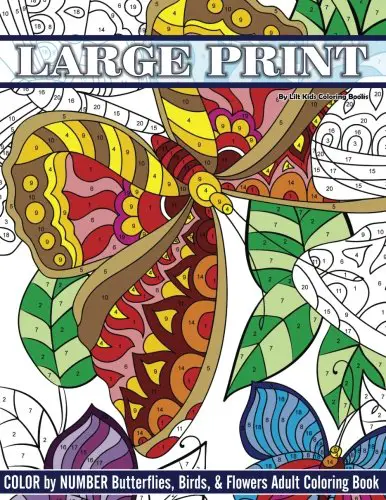 Lilt Kids Coloring Book Large Print Color By Number Butterflies, Birds, and Flowers