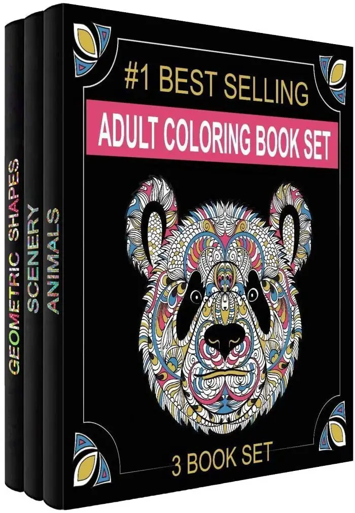 Set of 3 Adult Coloring Books - Animals, Scenery, & Geometric Shapes
