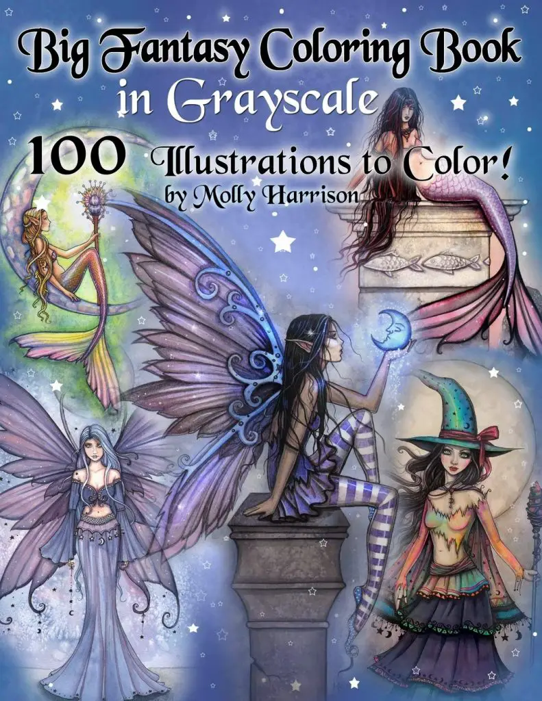 Big Fantasy Coloring Book in Grayscale - 100 Illustrations to Color by Molly Harrison