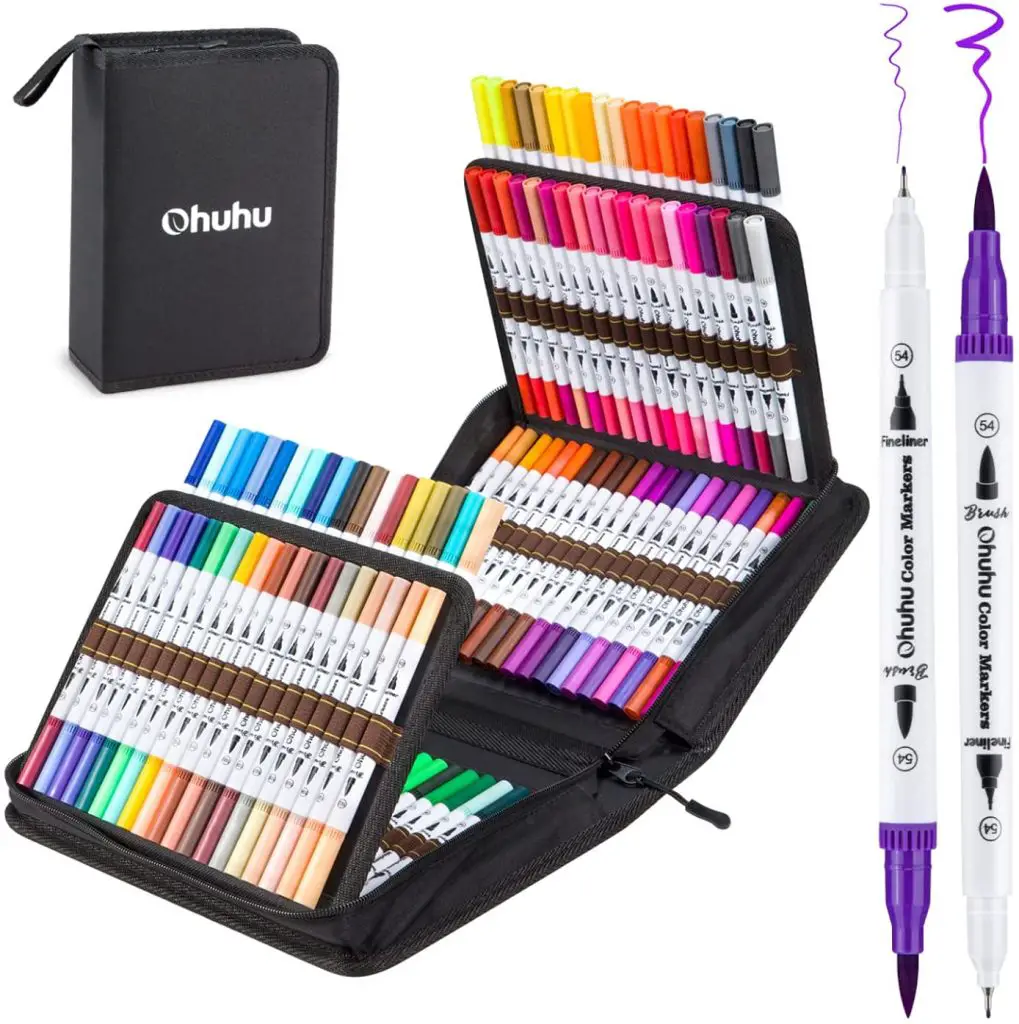 Ohuhu Dual Tips Coloring Brush Fineliner Marker Pens 120 Colors
