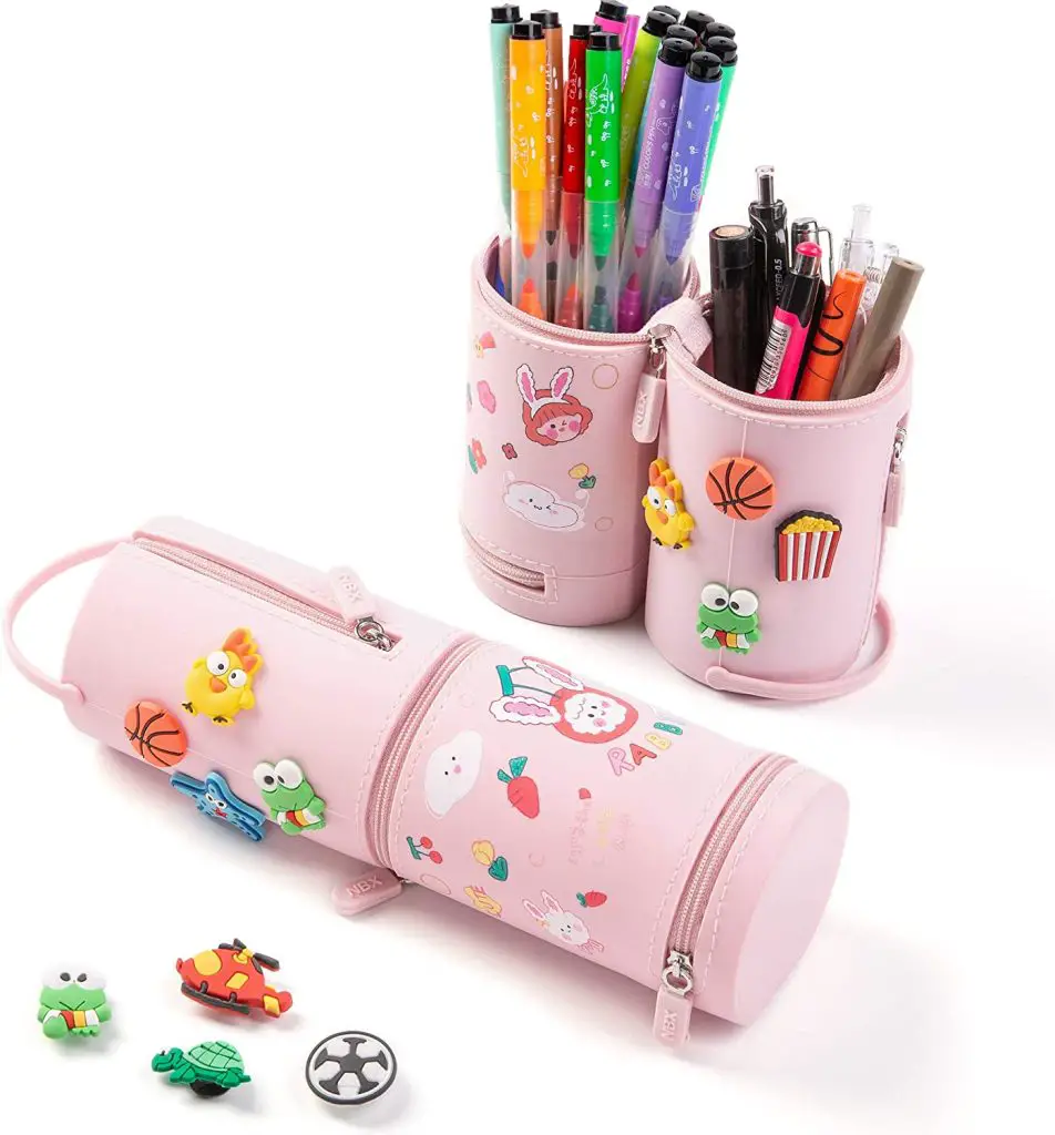 Convertible Vertical Stand-Up Kawaii Pencil Case Box with Accessories