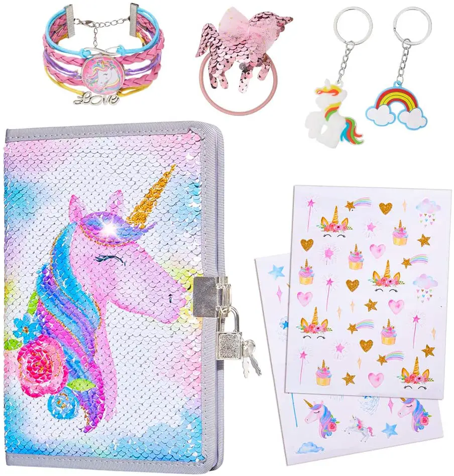 Cute Unicorn Sequin Diary with Stickers and Accessories