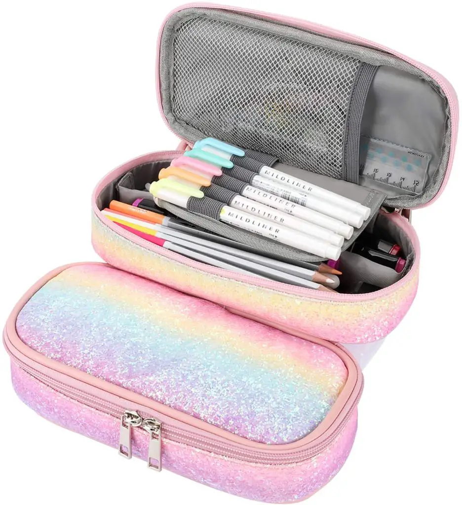 Rainbow Glitter Pencil Case with Personalized Name Label